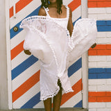 1000 TASSELS DRESS IN WHITE COTTON