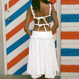1000 TASSELS DRESS IN WHITE COTTON