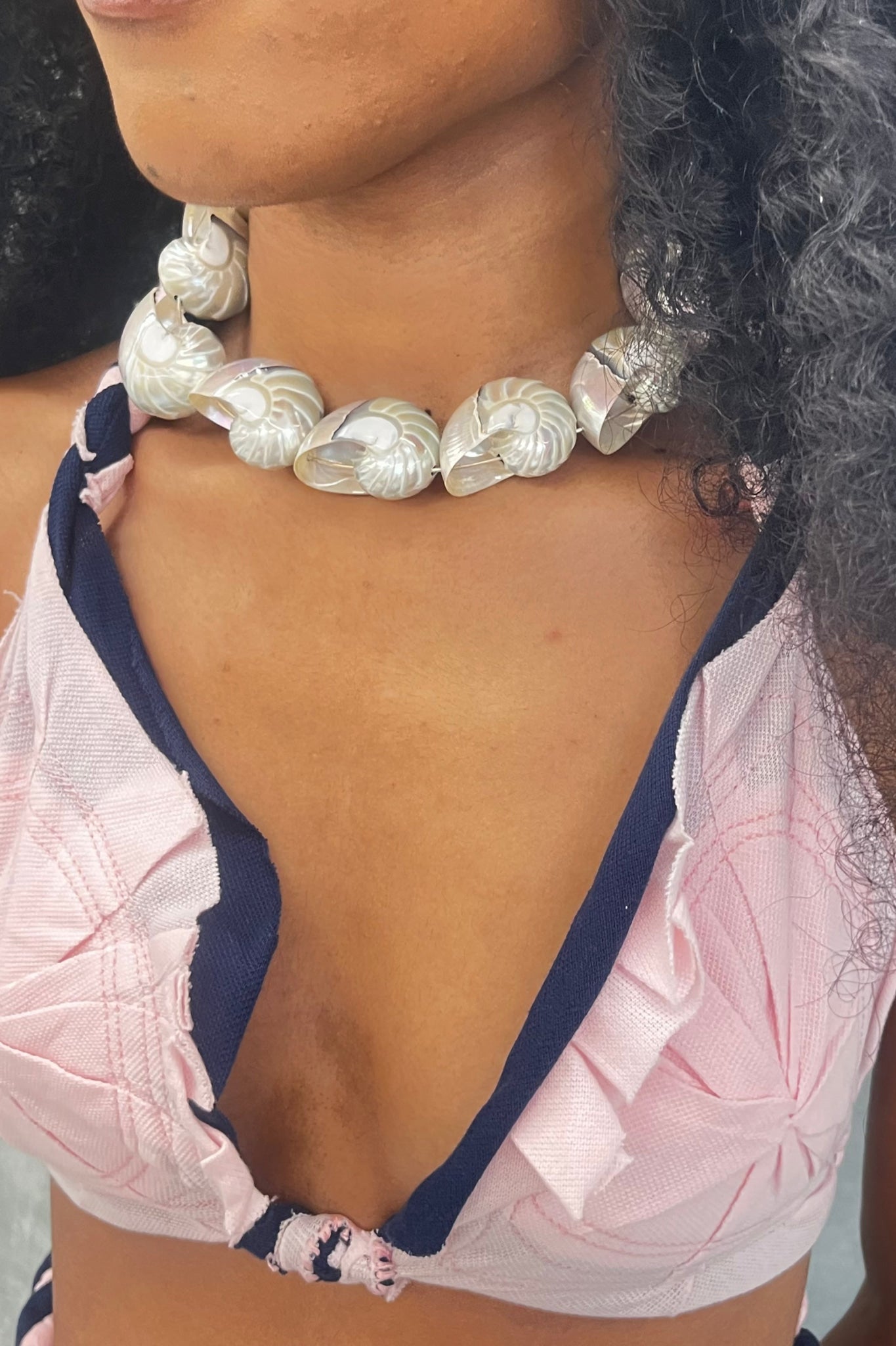iridescent nautilus shell choker necklace