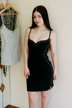 Load image into Gallery viewer, EYELET HEART MINI DRESS IN BLACK