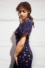 Load image into Gallery viewer, cotton hand crochet maxi dress in navy