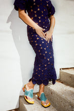 Load image into Gallery viewer, cotton hand crochet maxi dress in navy