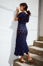 Load image into Gallery viewer, cotton hand crochet maxi dress in navy