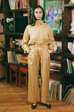Load image into Gallery viewer, yellow plaid cotton straight leg wide pant