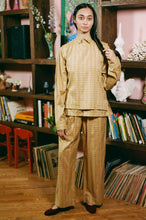 Load image into Gallery viewer, yellow plaid cotton straight leg wide pant