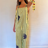 OVERALL IN LEMON STRIPE WITH FISH APPLIQUÉ