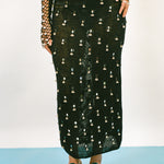 black cotton mirrorwork beaded bell midi skirt