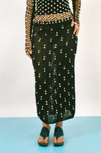 Load image into Gallery viewer, black cotton mirrorwork beaded bell midi skirt