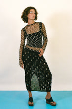 Load image into Gallery viewer, black cotton mirrorwork beaded bell midi skirt