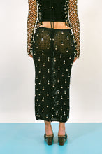 Load image into Gallery viewer, black cotton mirrorwork beaded bell midi skirt
