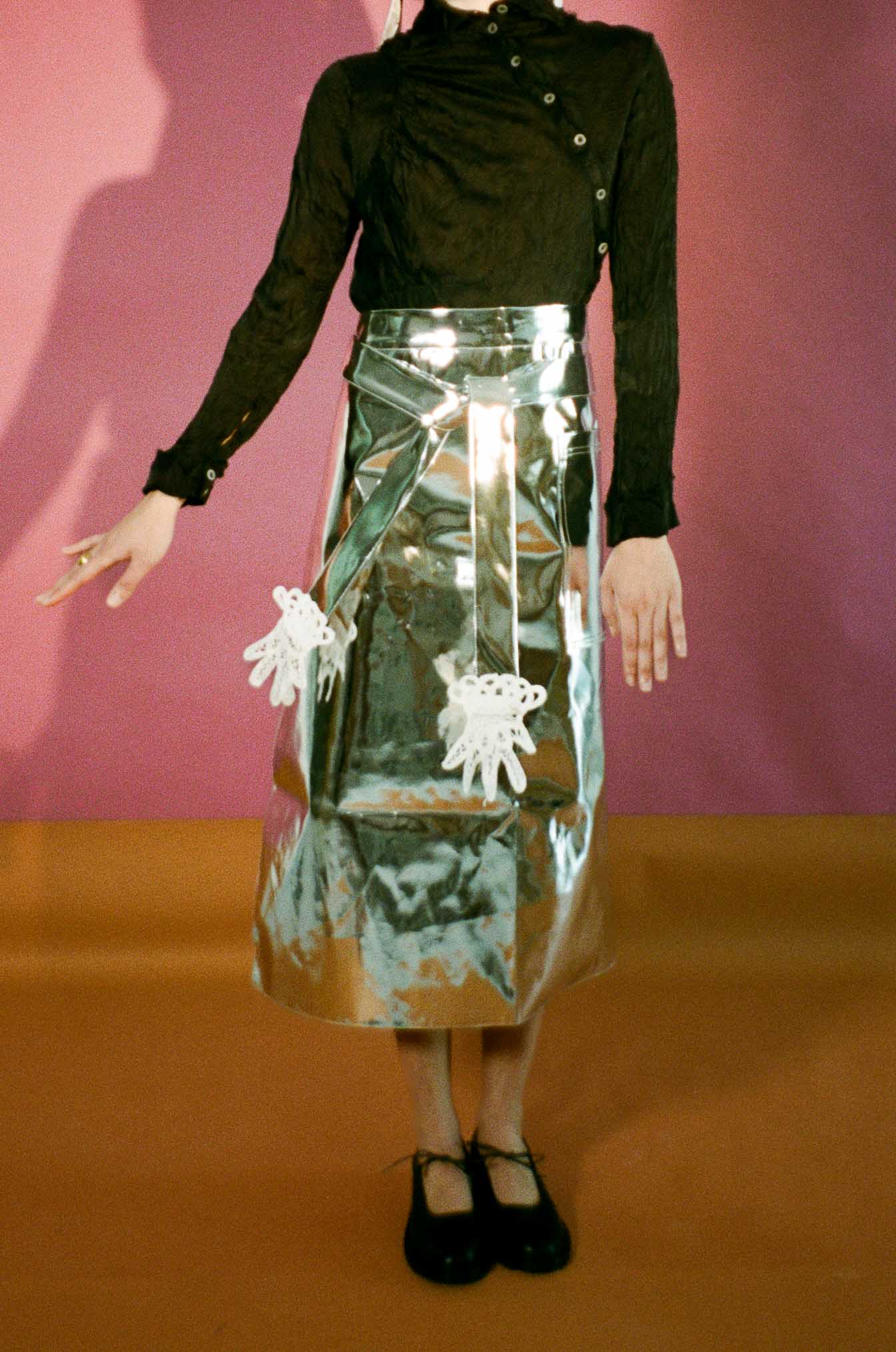 full length metallic statement host apron lace hands