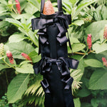 polyester satin black bow baguette dinner bag
