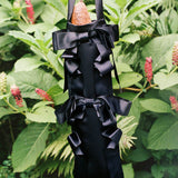 polyester satin black bow baguette dinner bag