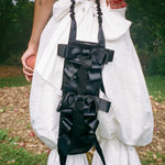 polyester satin black bow baguette dinner bag