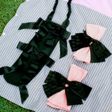 polyester satin black bow baguette dinner bag