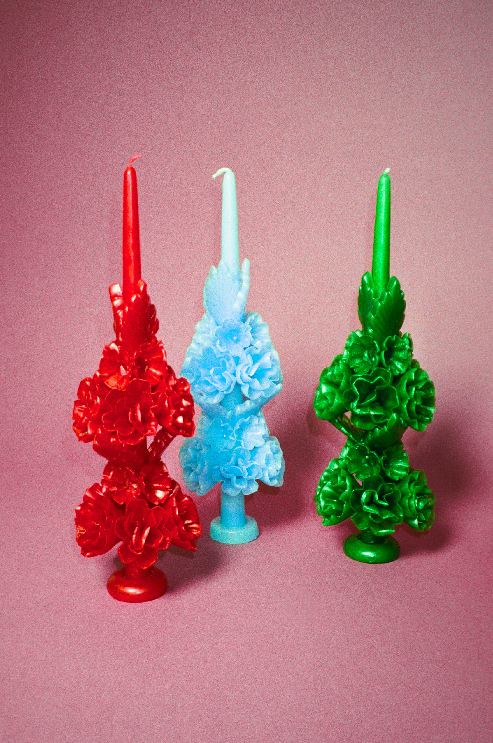 forest green floral sculpture beeswax candle