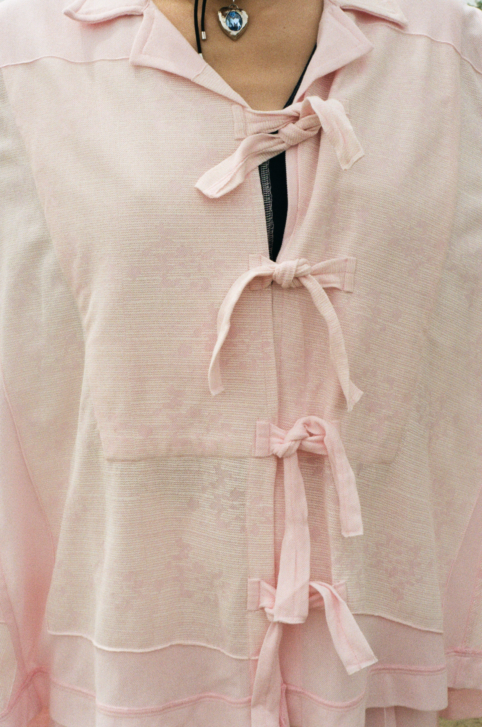 pink jersey pique roomy bowling tie up shirt