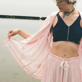 pink jersey pique roomy bowling tie up shirt