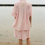 pink jersey pique roomy bowling tie up shirt