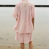 pink jersey pique roomy bowling tie up shirt