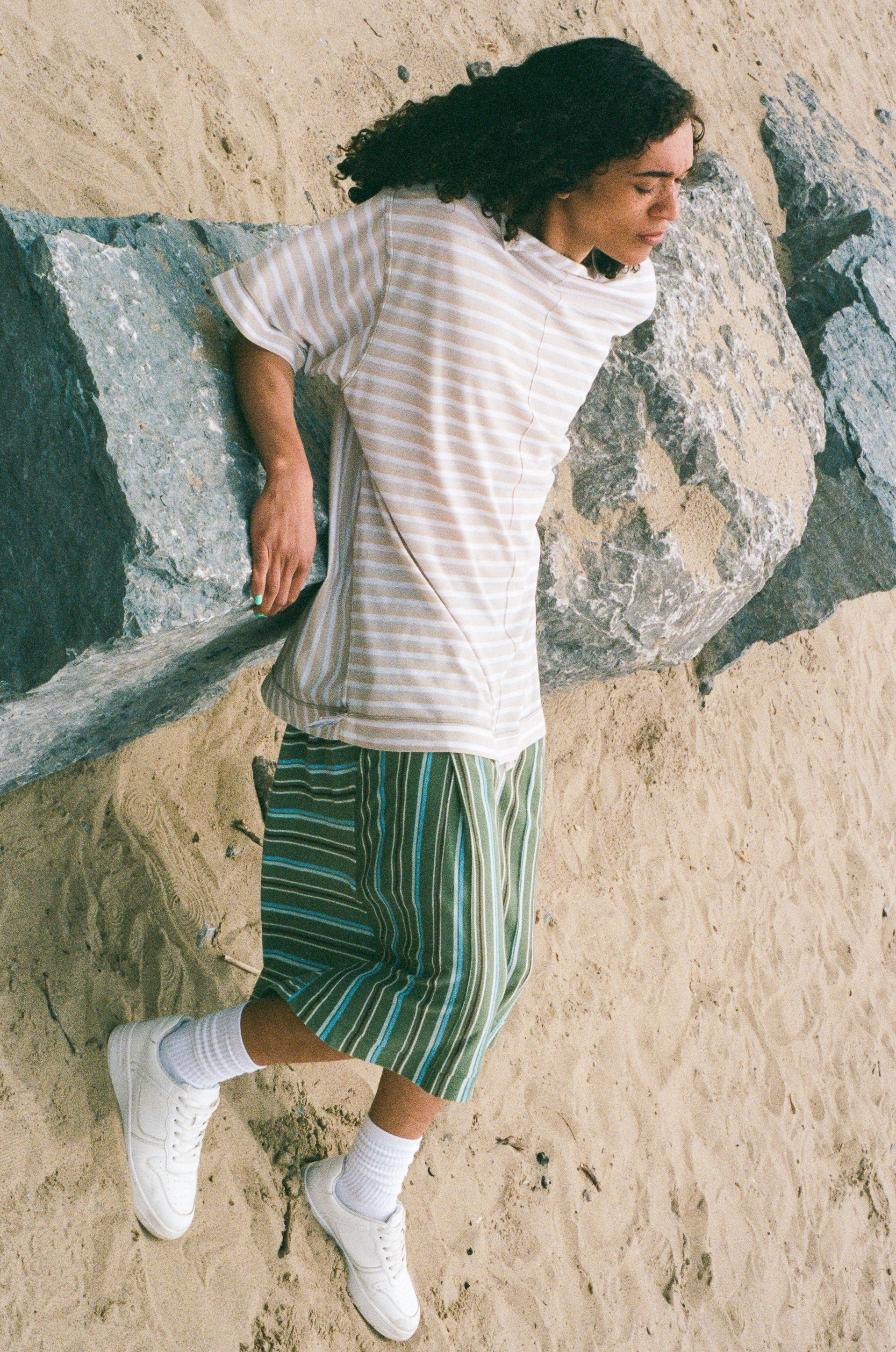 beige stripe jersey pique oversized tshirt