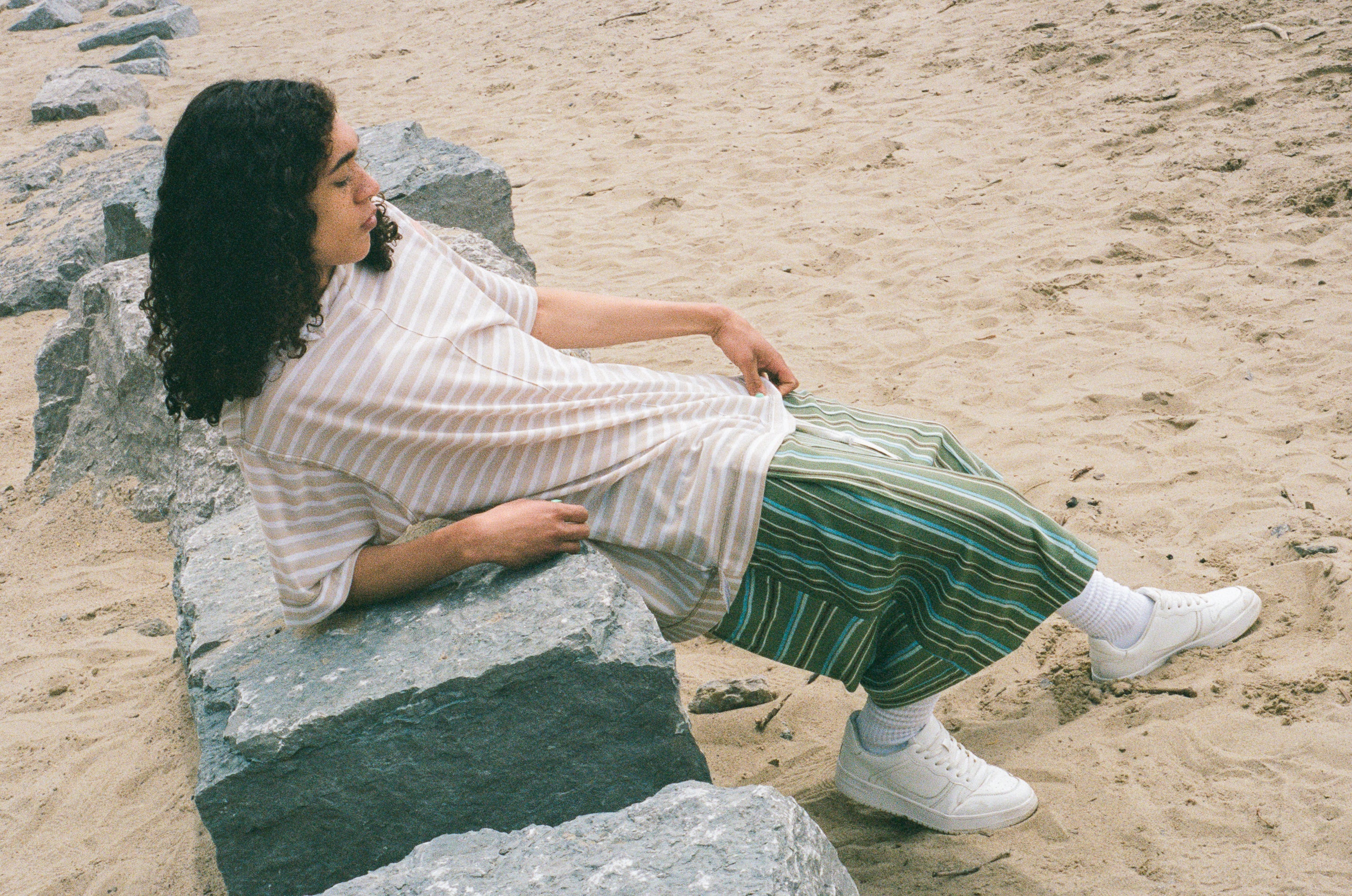 beige stripe jersey pique oversized tshirt