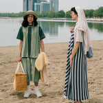 beige stripe jersey pique oversized tshirt