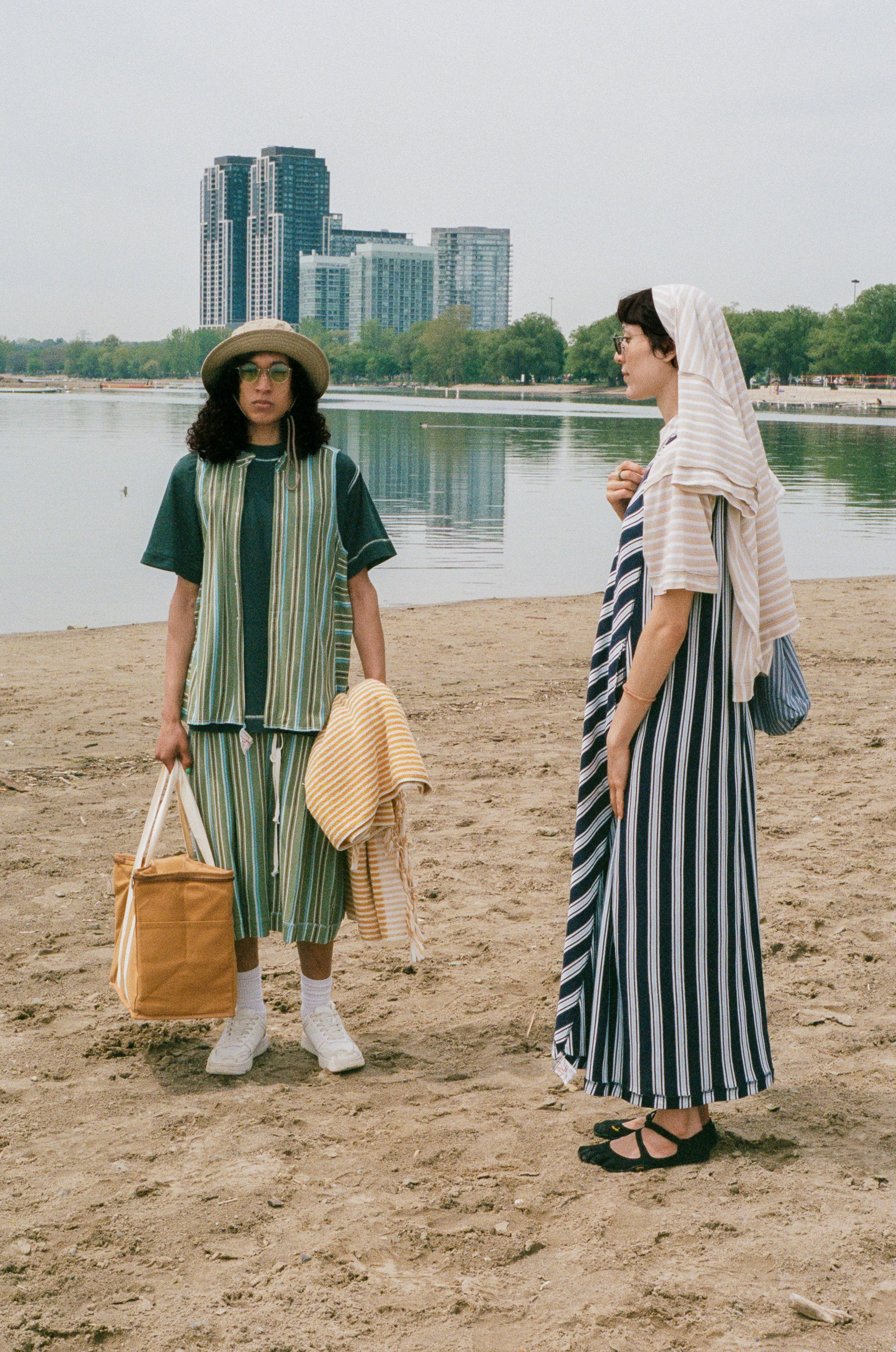 beige stripe jersey pique oversized tshirt