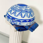 White and blue dried hollowed gourd serving bowl