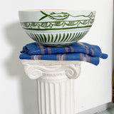 White and green dried hollowed gourd serving bowl