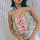 italian brocade pink silk bow romantic corset