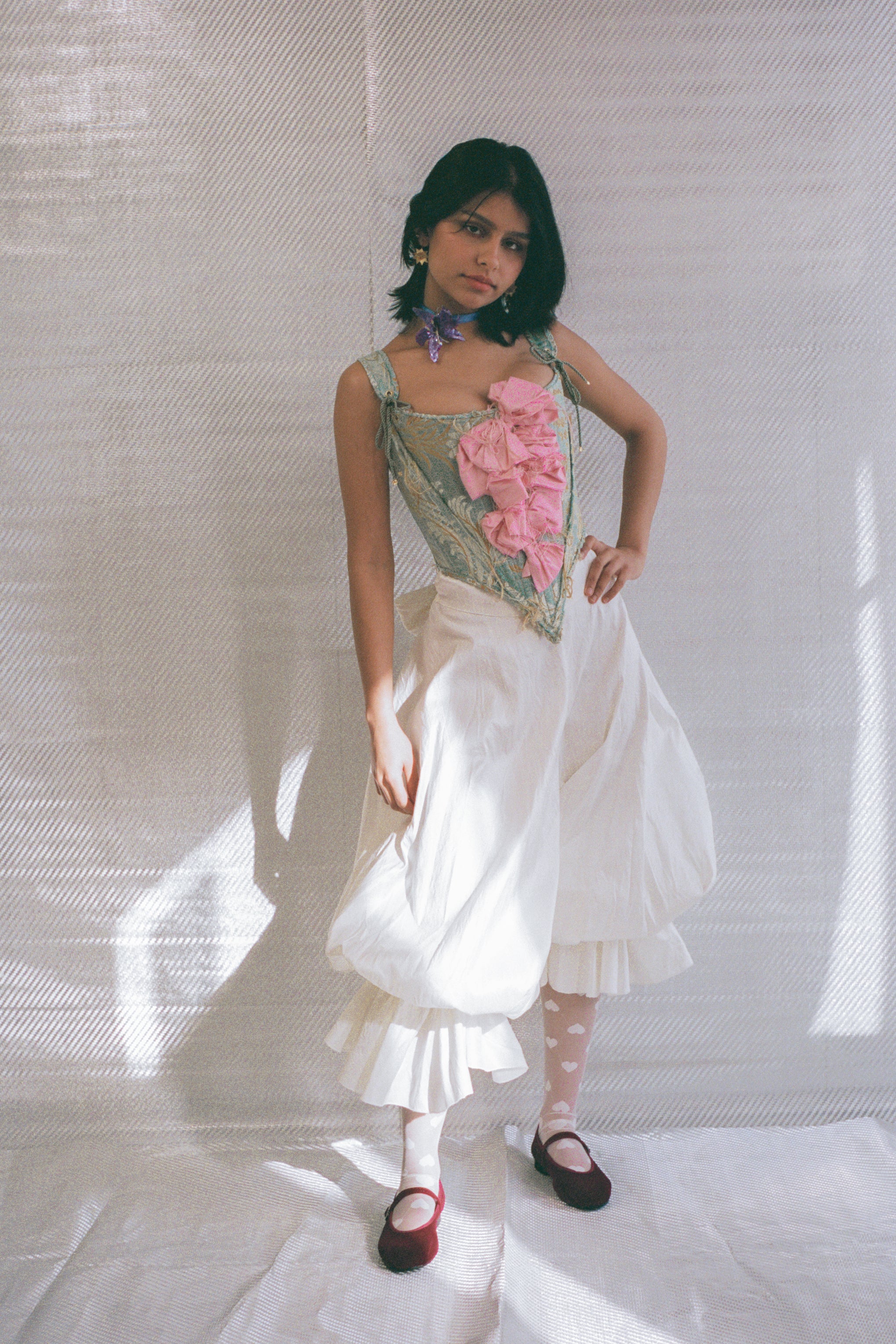 italian brocade pink silk bow romantic corset