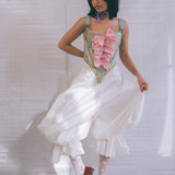 italian brocade pink silk bow romantic corset