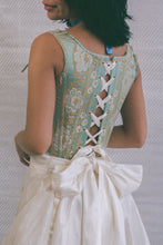 Load image into Gallery viewer, italian brocade pink silk bow romantic corset