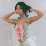 italian brocade pink silk bow romantic corset