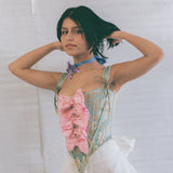 italian brocade pink silk bow romantic corset