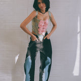 italian brocade pink silk bow romantic corset