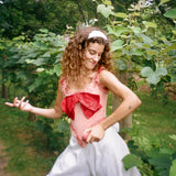 romantic pink red silk opera corset with bow