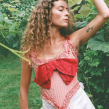 romantic pink red silk opera corset with bow