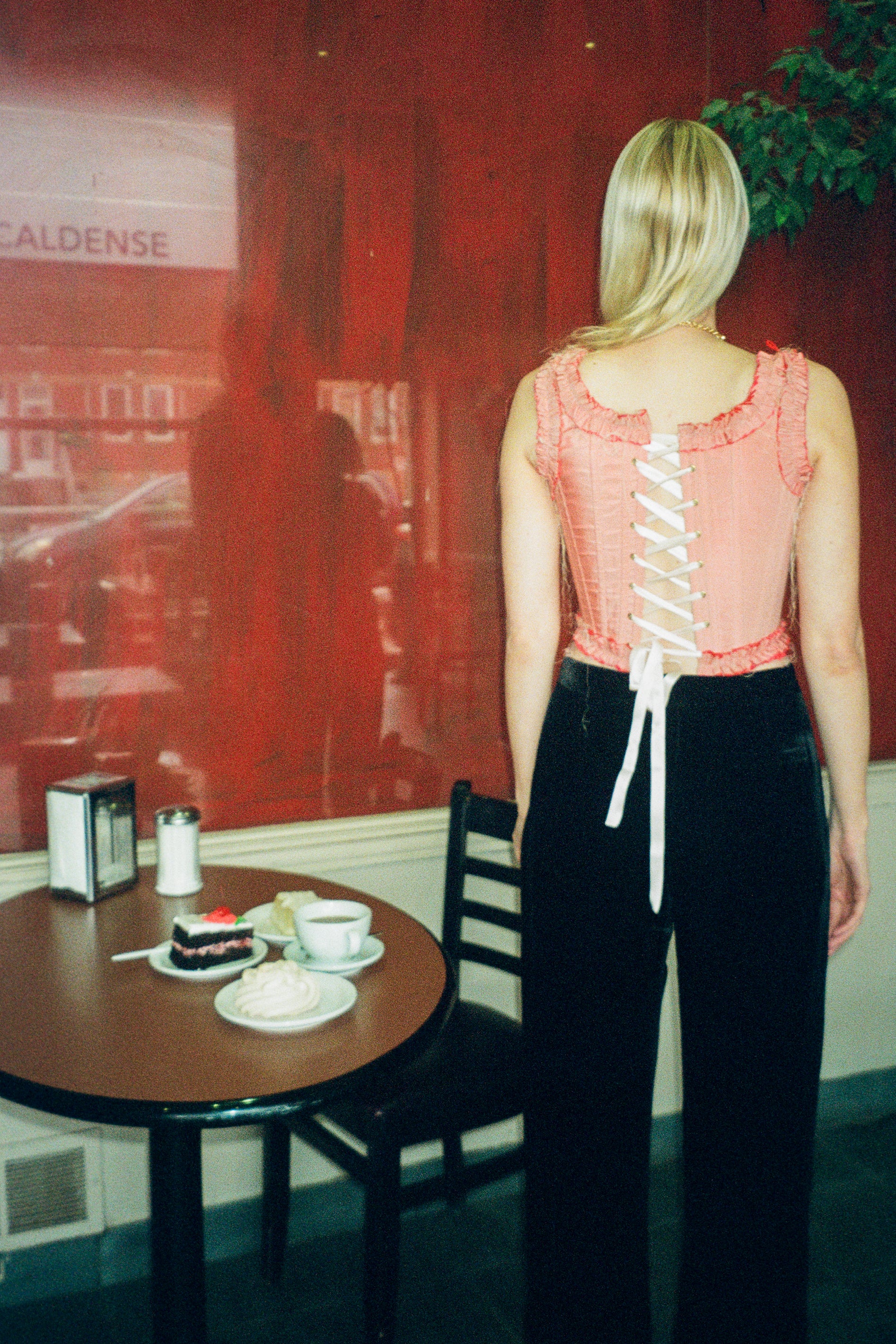 romantic pink red silk opera corset with bow