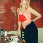 romantic pink red silk opera corset with bow