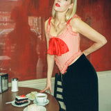 romantic pink red silk opera corset with bow