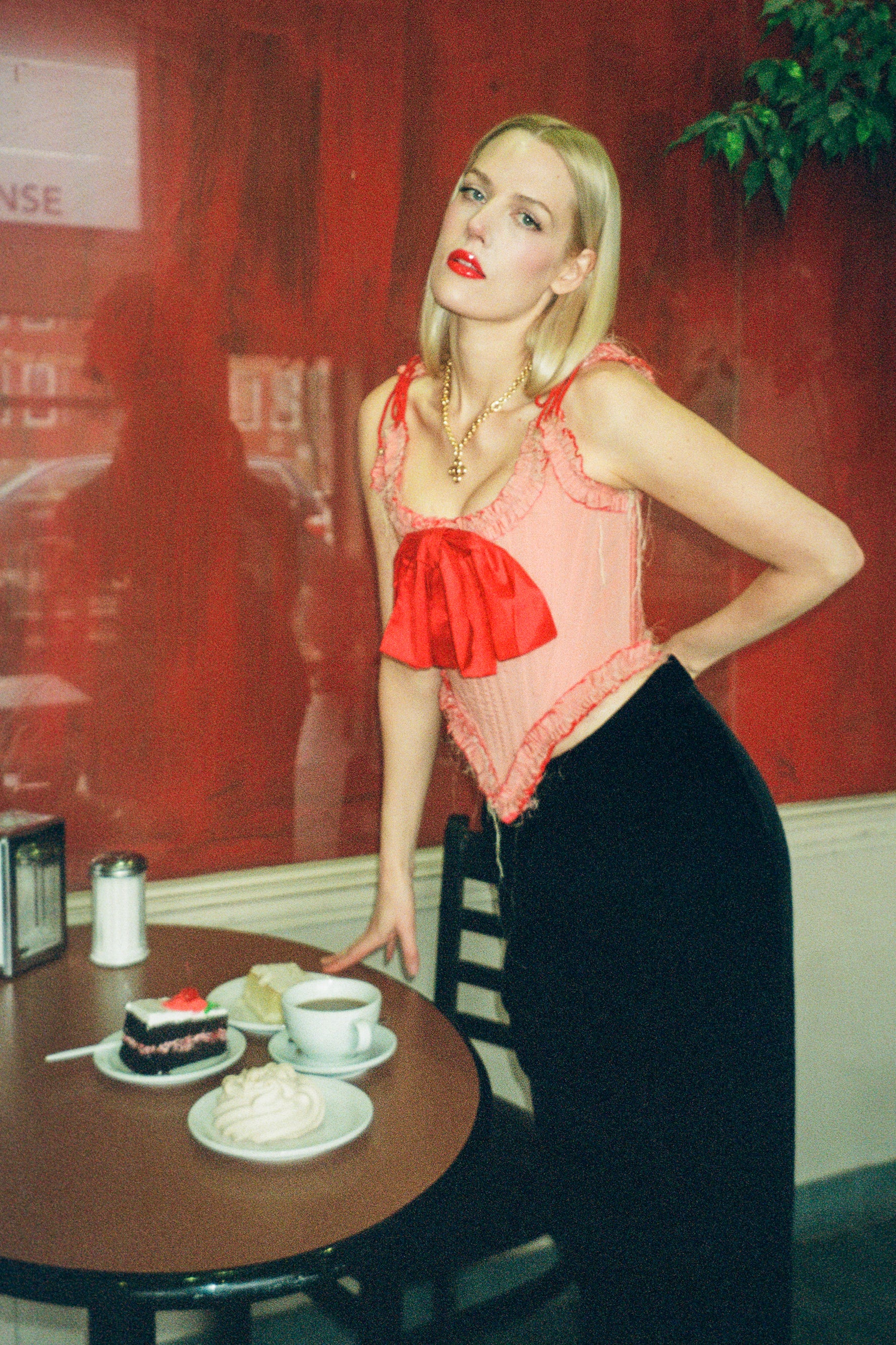 romantic pink red silk opera corset with bow