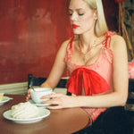 romantic pink red silk opera corset with bow