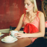 romantic pink red silk opera corset with bow