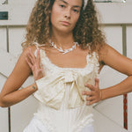 romantic panna cream silk opera corset with bow