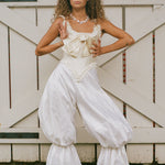 romantic panna cream silk opera corset with bow