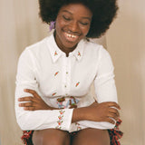 cotton embroidered dancing figures fitted zip up shirt