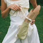 cotton poly cream pea baby baguette bow bag