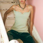 sage recycled polyester spaghetti strap corset top